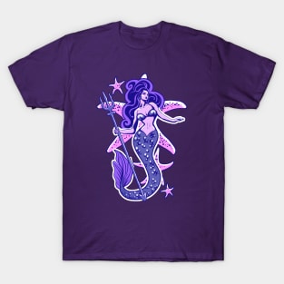 Purple Retro Pin-Up Mermaid Graphic Design T-Shirt